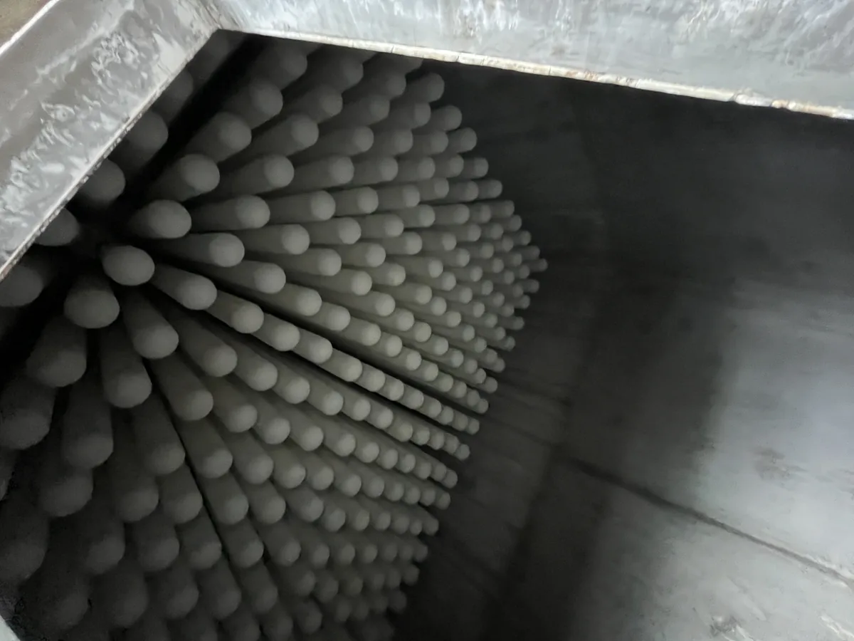 Ceramic filter tube bundle face viewed from the plenum side